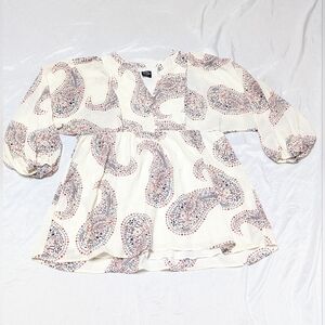 Boho Paisley Hippie Peasant Balloon Sleeve Tunic Blouse